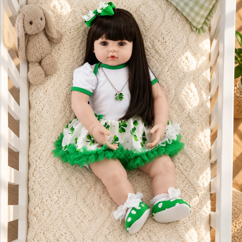 Ivy 19 inch reborn baby doll in her clover dress