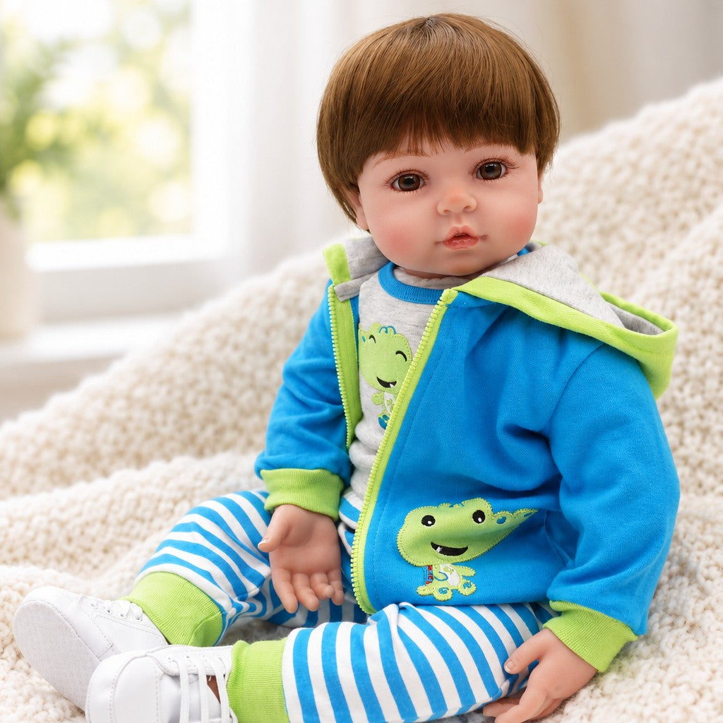 Milo 19 inch reborn baby boy doll in his frog jacket