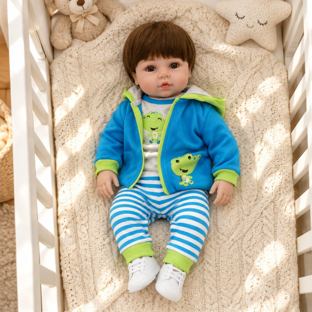 Milo 19 inch reborn baby boy doll in his frog jacket