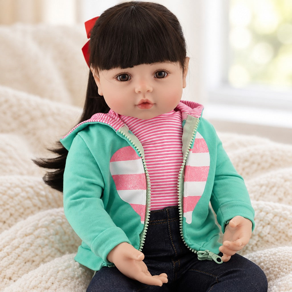 Nora 19 inch reborn baby doll in her striped jacket