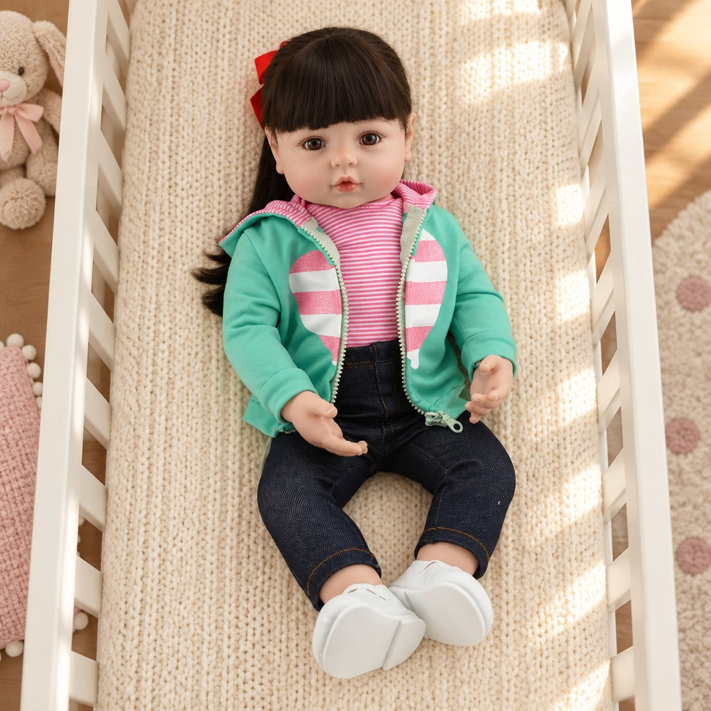 Nora 19 inch reborn baby doll in her striped jacket