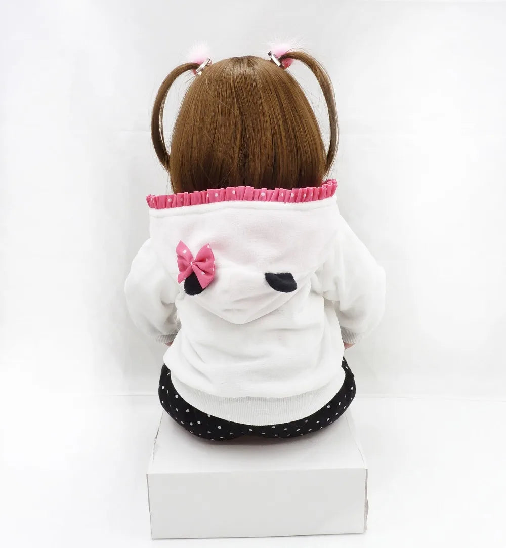 Poppy 19 inch reborn baby doll in her panda hoodie