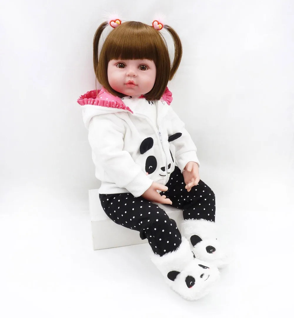 Poppy 19 inch reborn baby doll in her panda hoodie